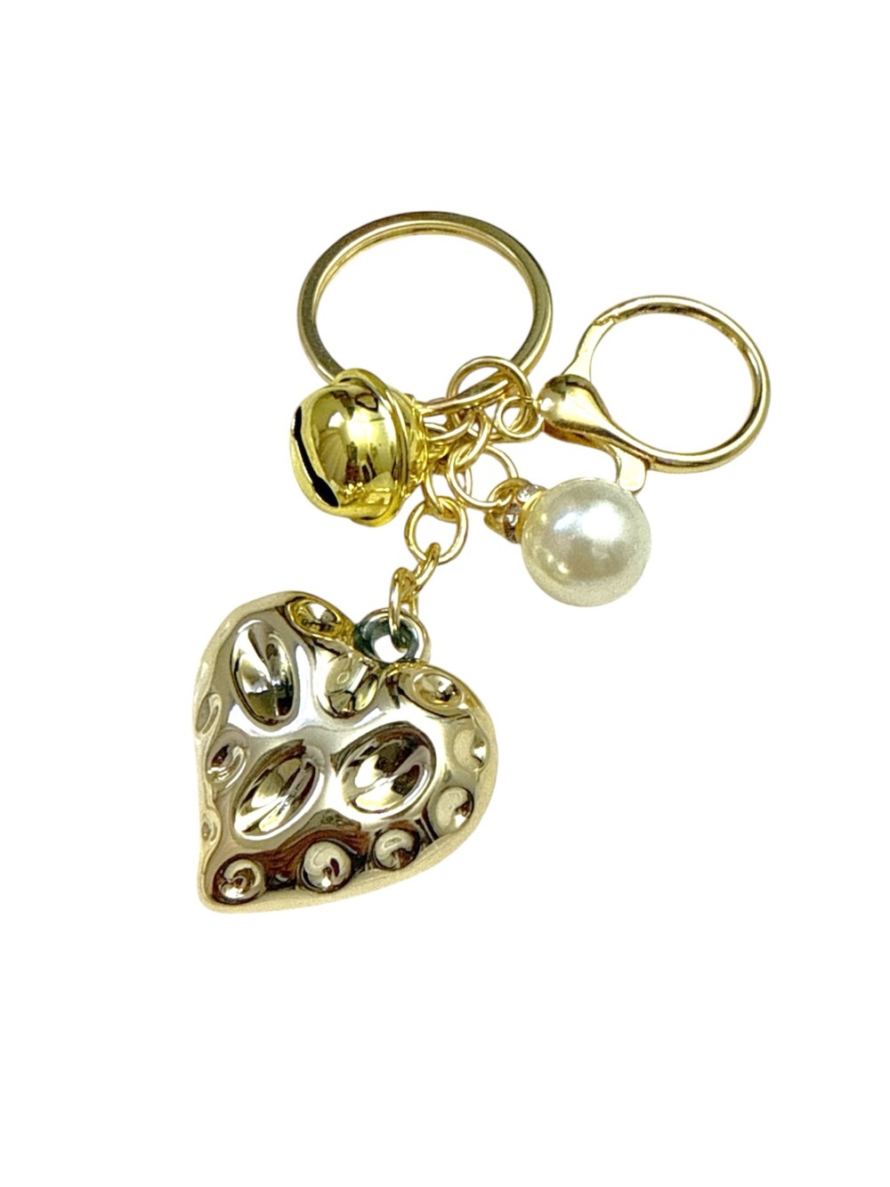 Gold Heart Charm Keychain with Pearl Accent